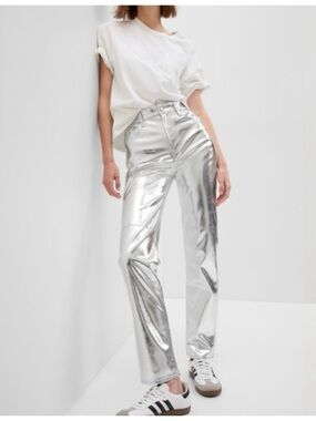 GAP Silver High-Rise Straight Leg Pants